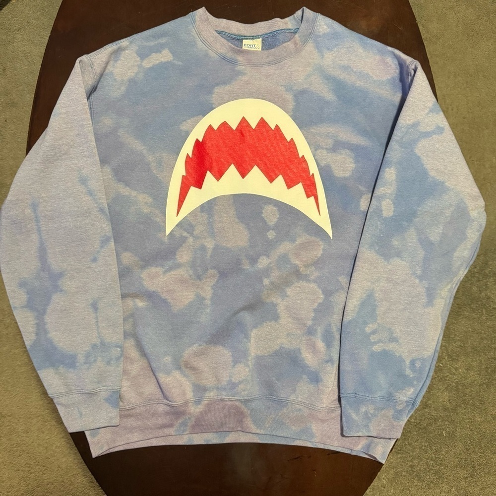 Vintage Shark Sweatshirt Blue & Purple Tie Dye Pullover Sweatshirt Women’s XL